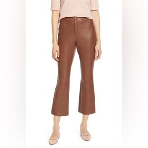 Halogen X Atlantic-Pacific Crop Flare Faux Leather Pants Brown Size 2